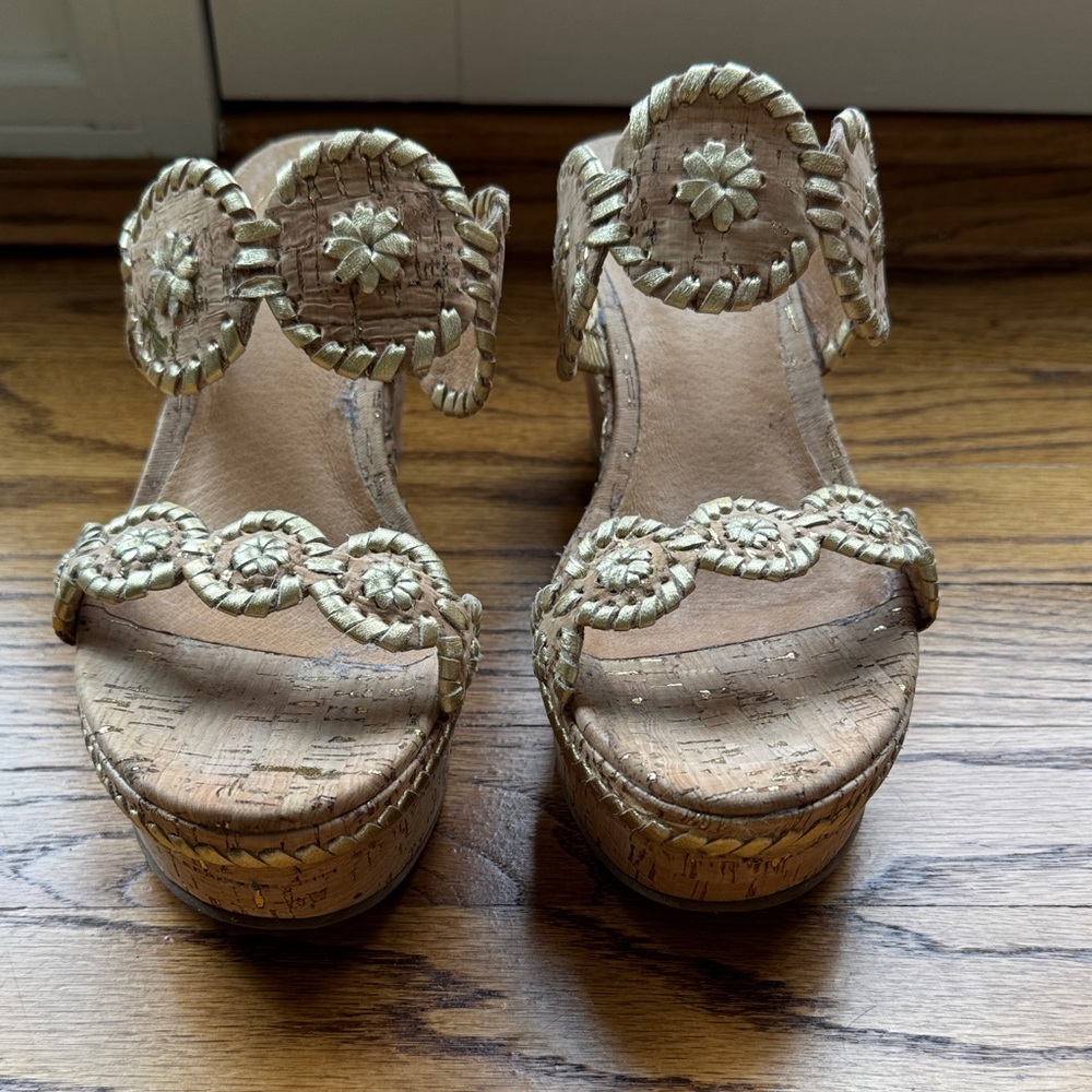 Jack Rogers Tan and Cream Platform Wedges
